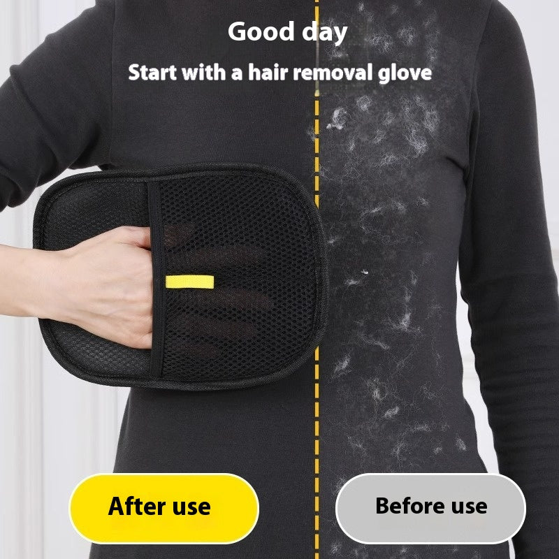 Supplier demonstration of mitt being used to collect hair on clothing
