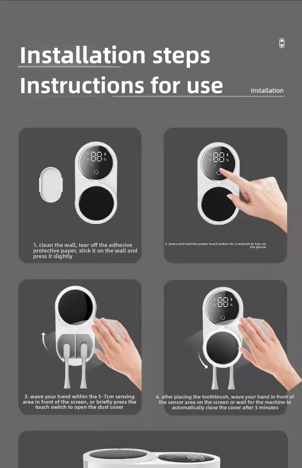 UV Toothbrush Sterilizer – Wall-Mounted & USB Rechargeable